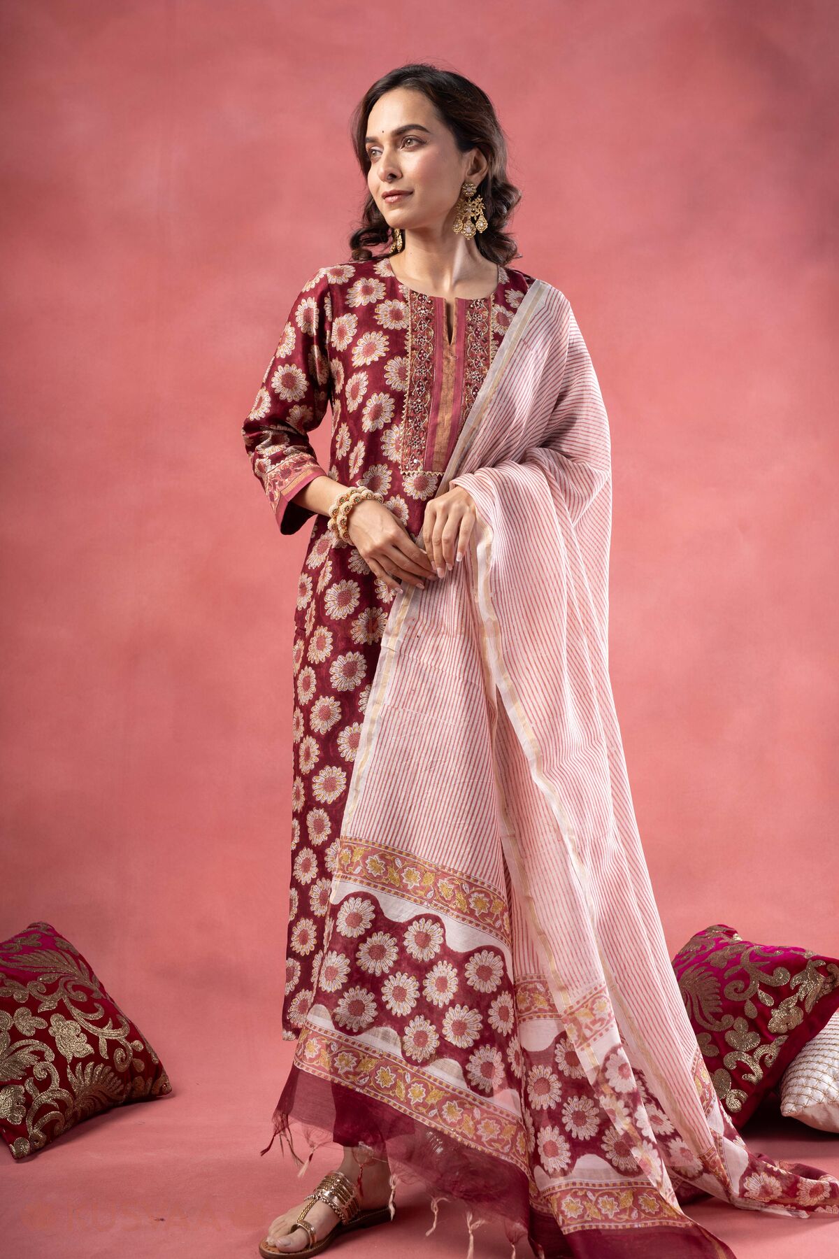 Image for Kusvaa Kds040 Bhoomi Hand Work Kurta Dupatta Set Front1