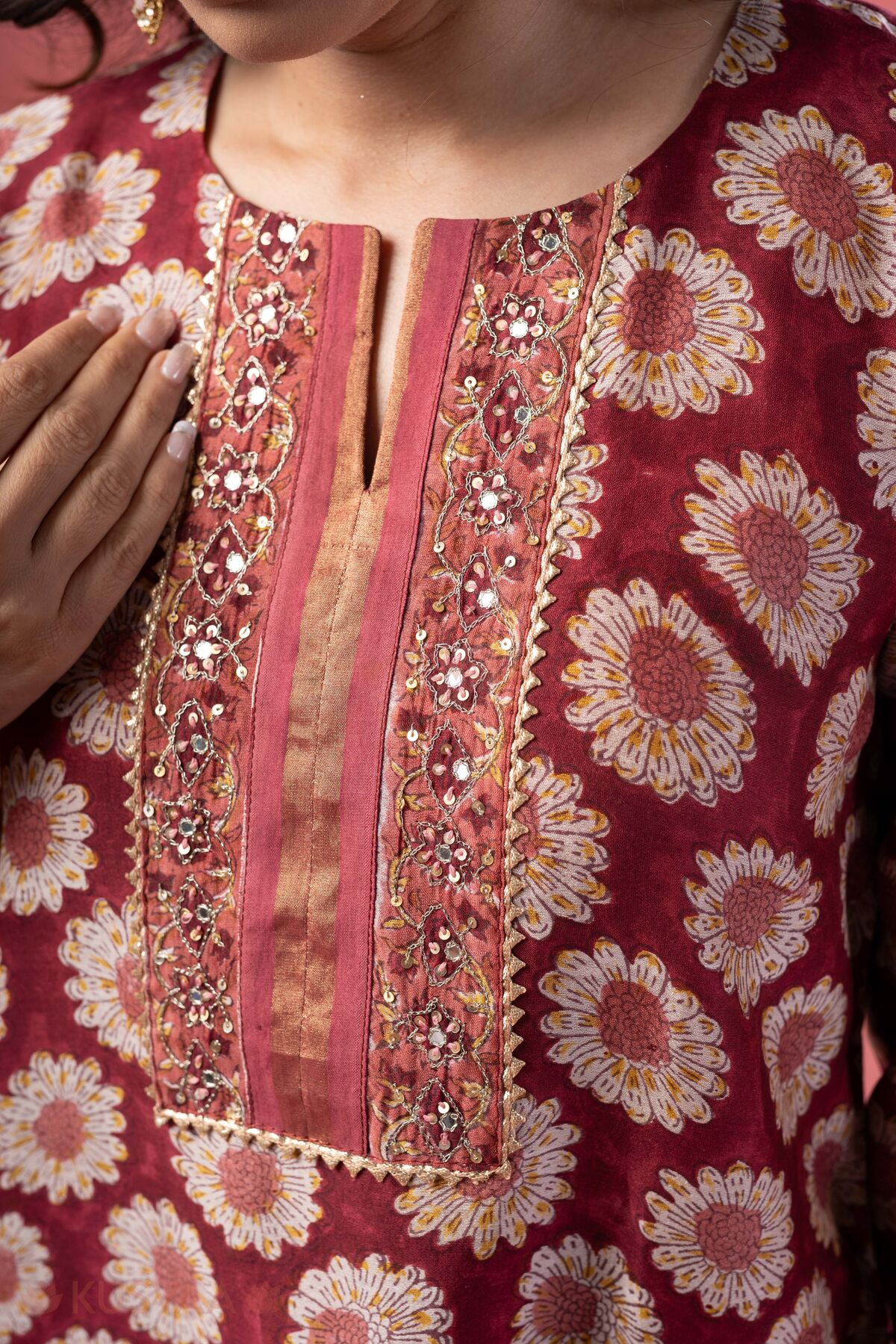 Image for Kusvaa Kds040 Bhoomi Hand Work Kurta Dupatta Set Nack