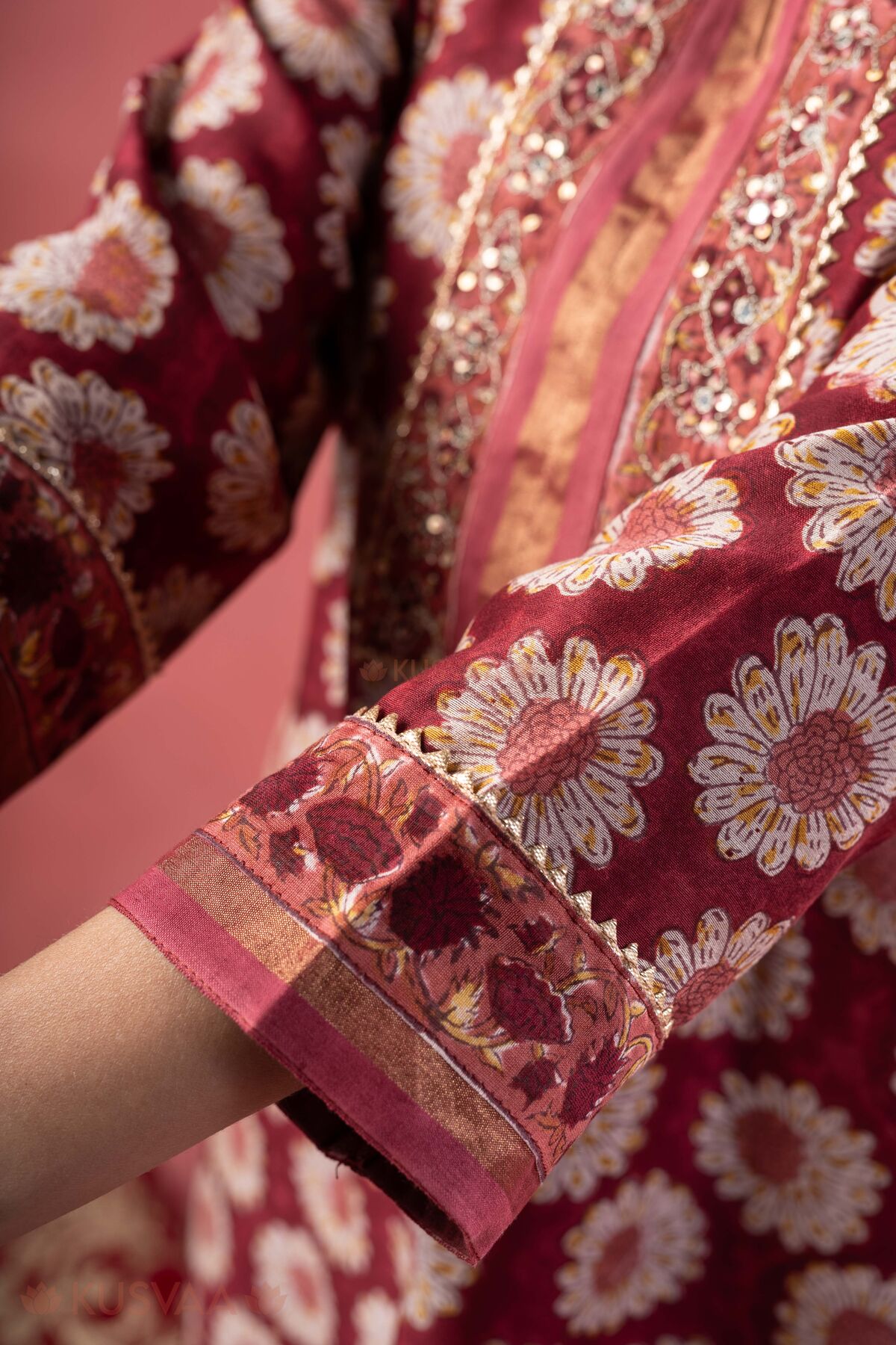 Image for Kusvaa Kds040 Bhoomi Hand Work Kurta Dupatta Set Sleeve