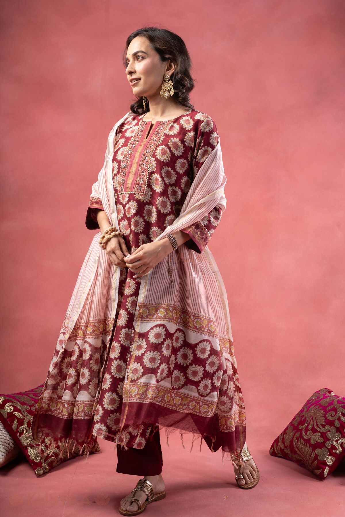 Image for Kusvaa Kds040 Bhoomi Hand Work Kurta Dupatta Set Walking