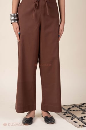 Image for Kusvaa Plz006 Dark Brown Cotton Palazzo With Pocket Front