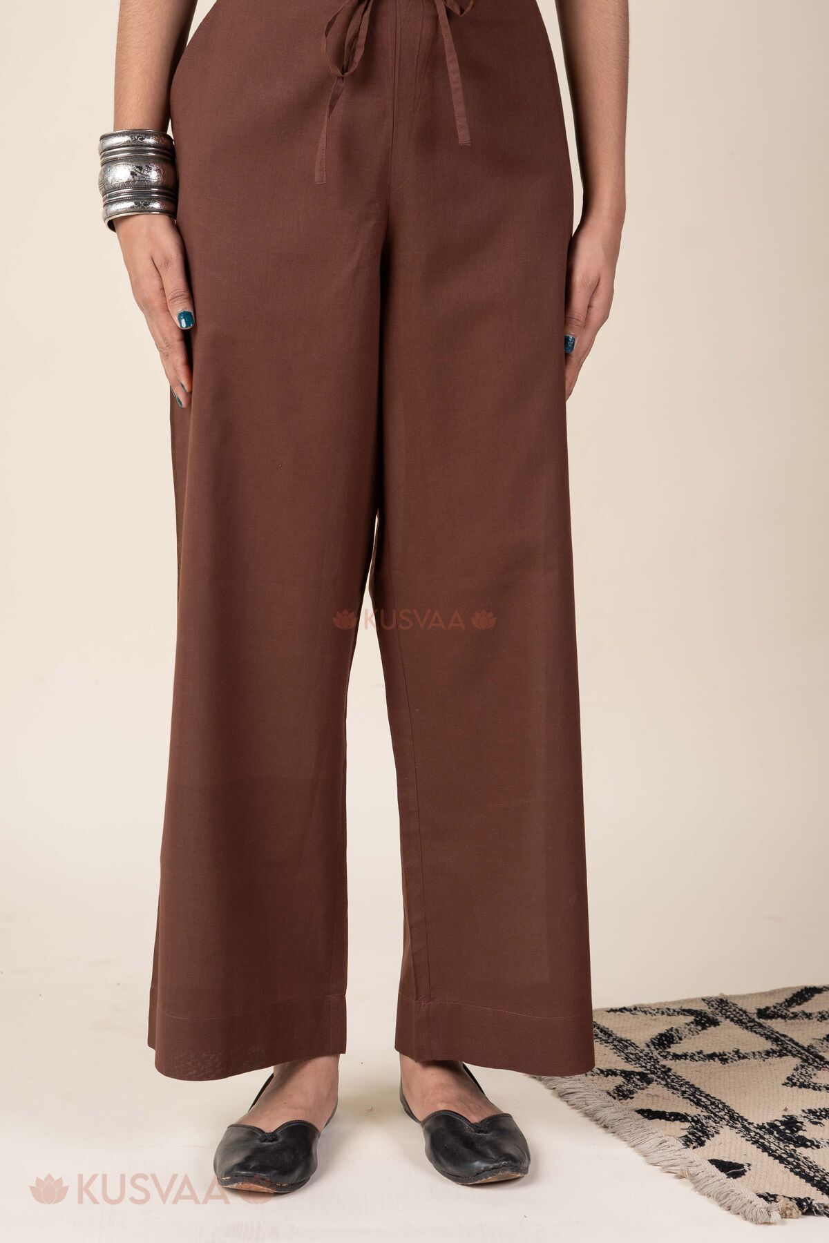 Image for Kusvaa Plz006 Dark Brown Cotton Palazzo With Pocket Front