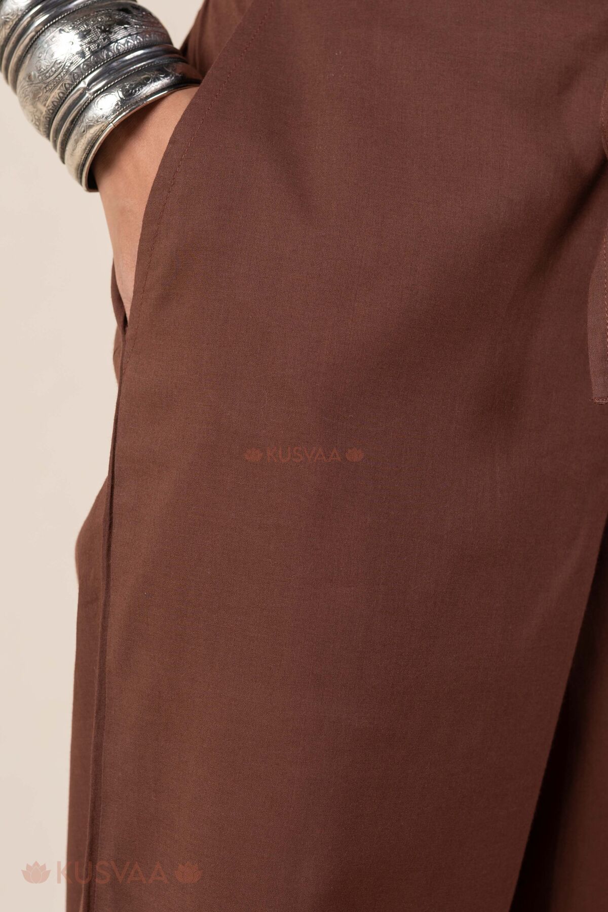 Image for Kusvaa Plz006 Dark Brown Cotton Palazzo With Pocket Pocket