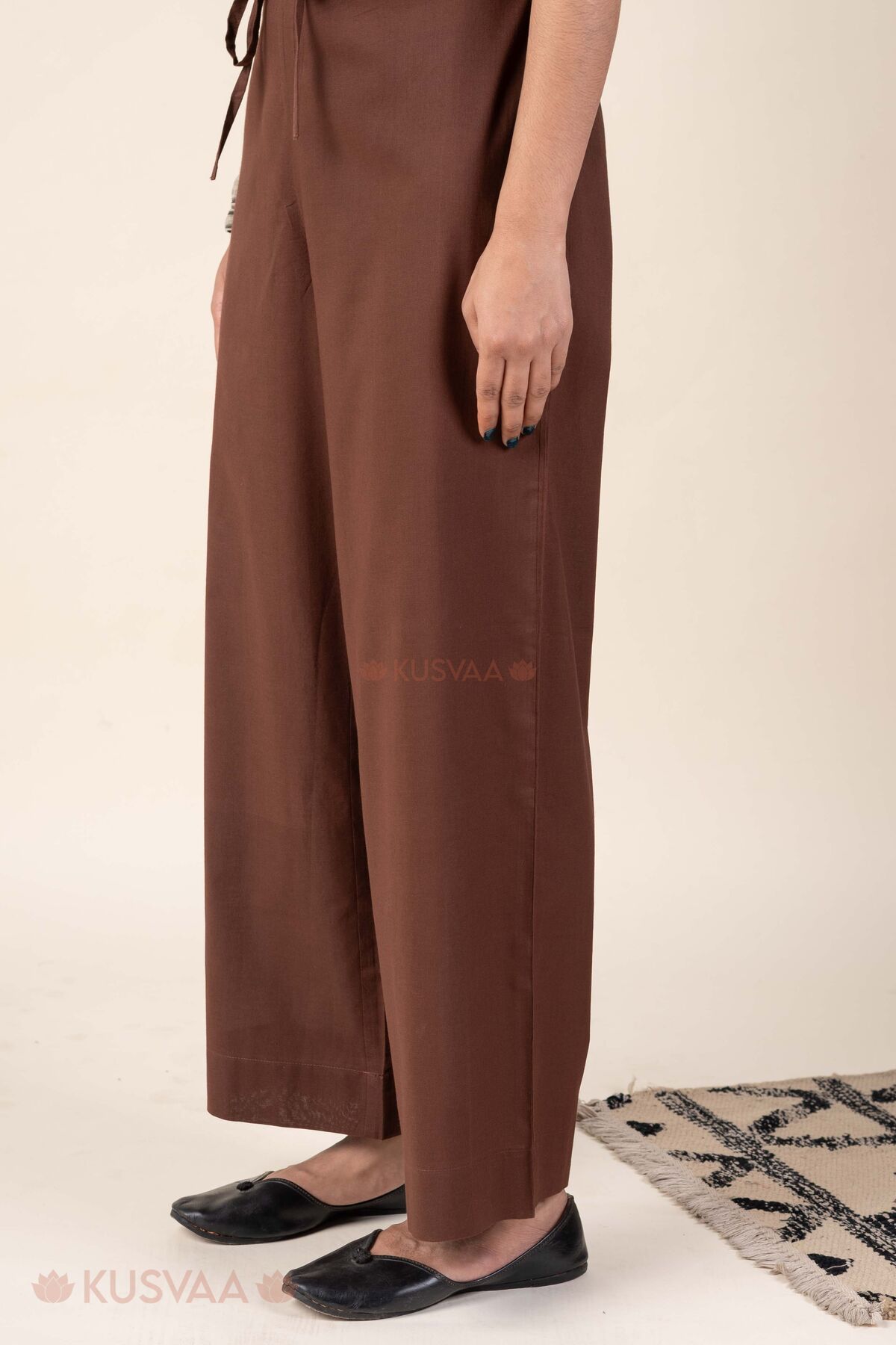 Image for Kusvaa Plz006 Dark Brown Cotton Palazzo With Pocket Side