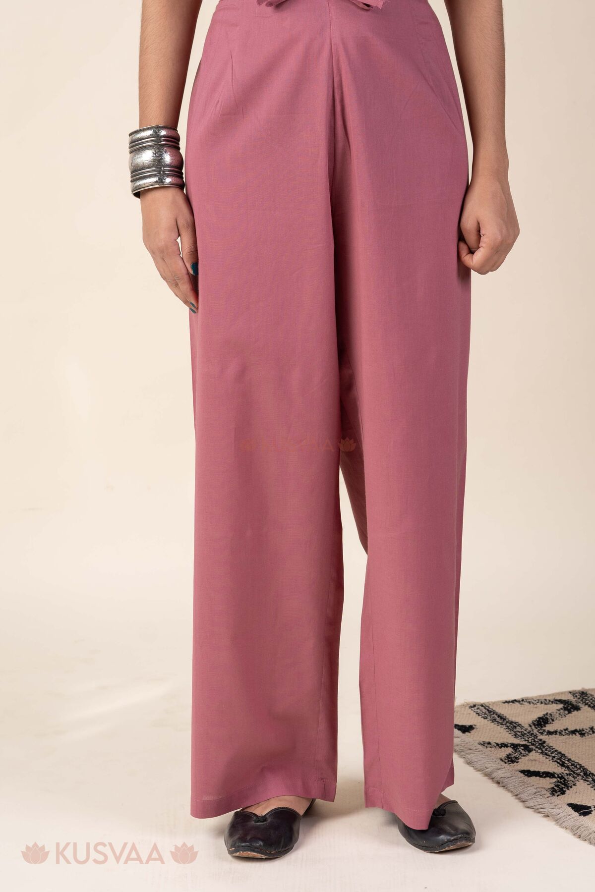 Image for Kusvaa Plz006 Dusty Pink Cotton Palazzo With Pocket Front