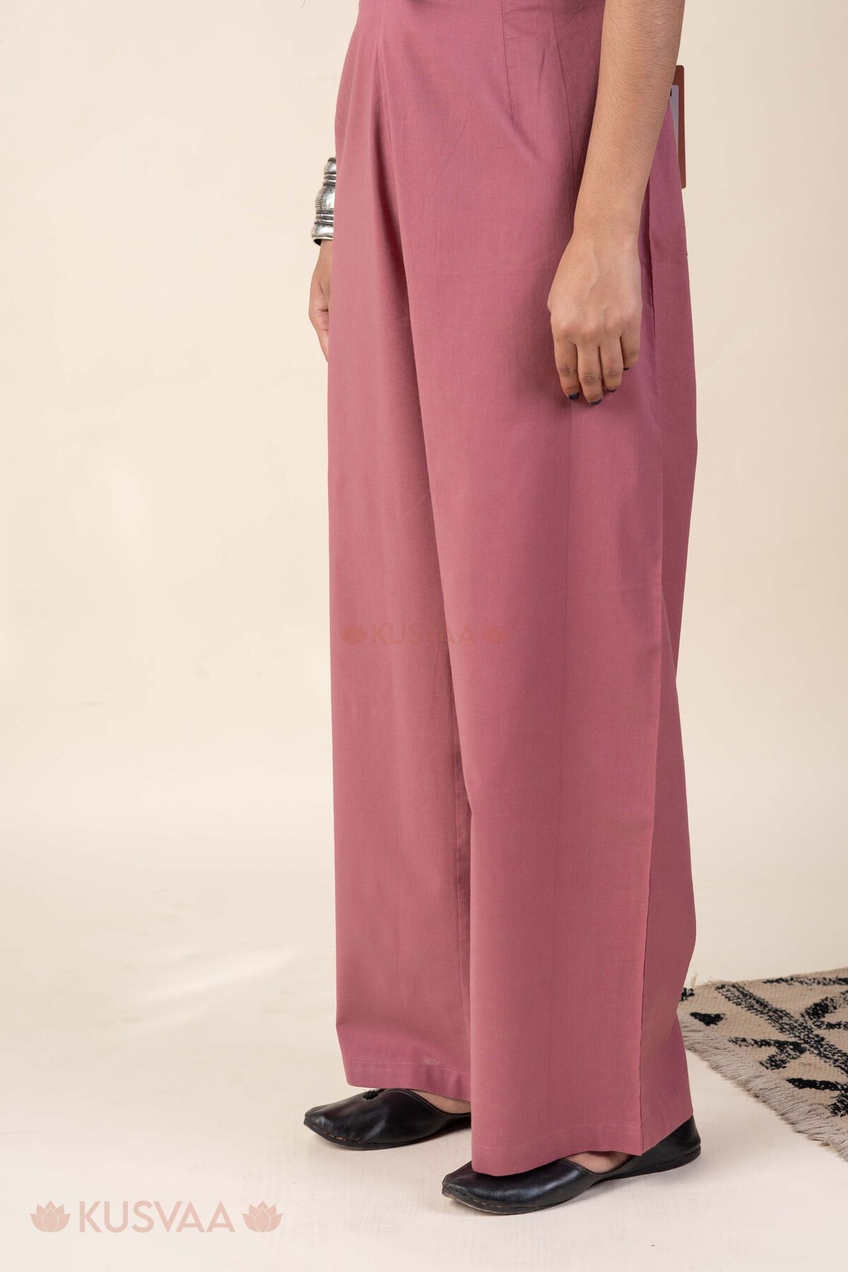 Image for Kusvaa Plz006 Dusty Pink Cotton Palazzo With Pocket Side
