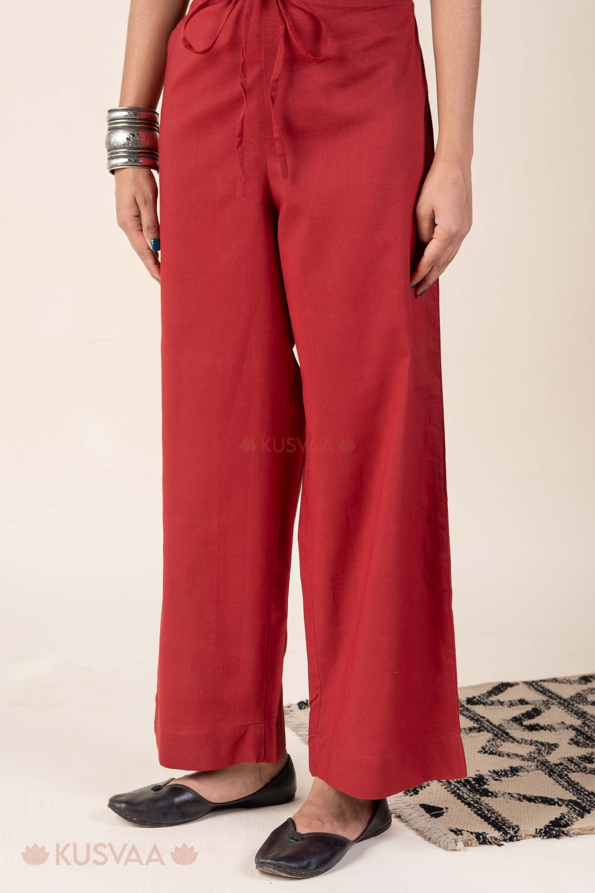 Image for Kusvaa Plz006 Maroon Cotton Palazzo With Pocket Side
