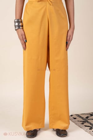 Image for Kusvaa Plz006 Mustard Cotton Palazzo With Pocket Front