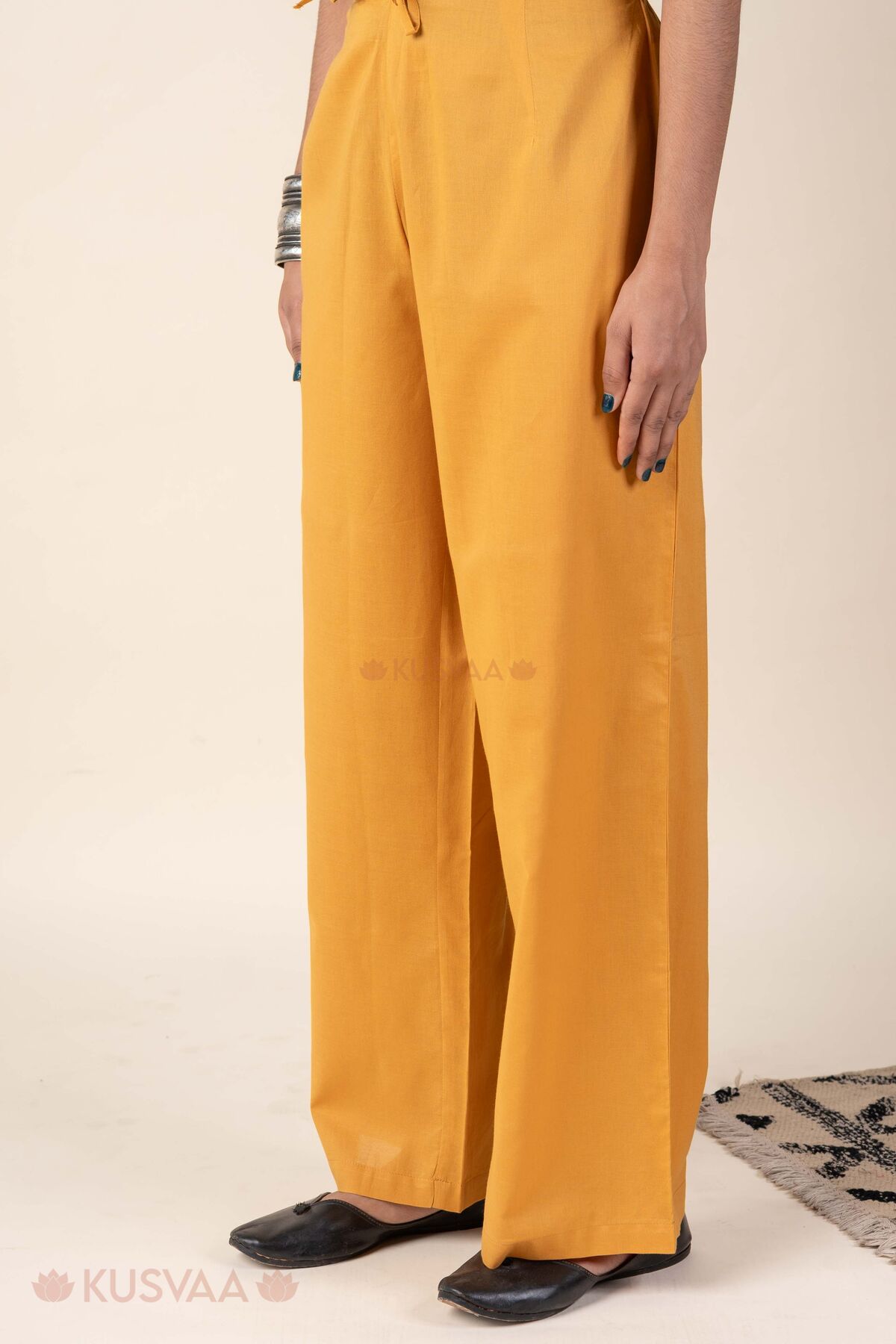 Image for Kusvaa Plz006 Mustard Cotton Palazzo With Pocket Side