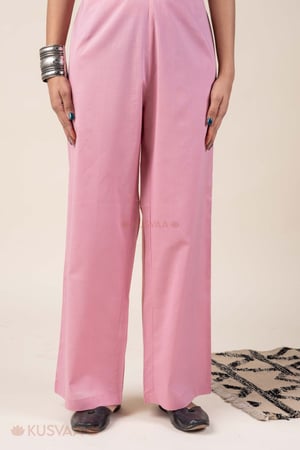 Image for Kusvaa Plz006 Onion Pink Cotton Palazzo With Pocket Front