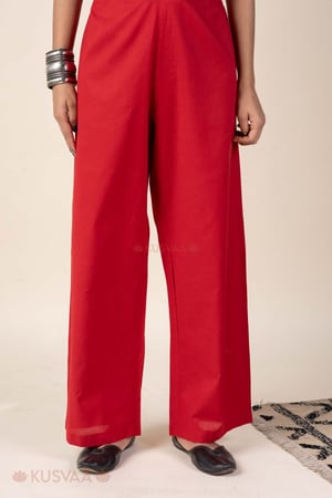 Image for Kusvaa Plz006 Red Cotton Palazzo With Pocket Front