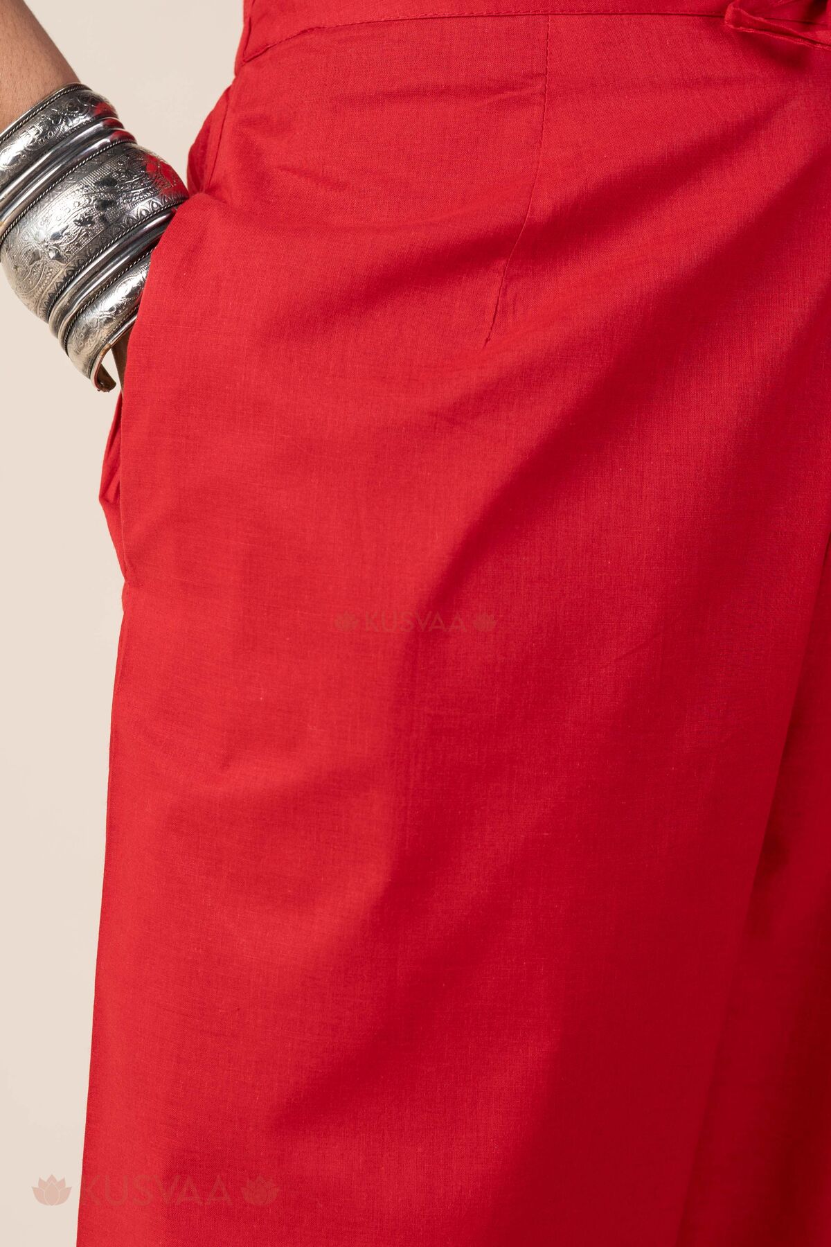 Image for Kusvaa Plz006 Red Cotton Palazzo With Pocket Pocket