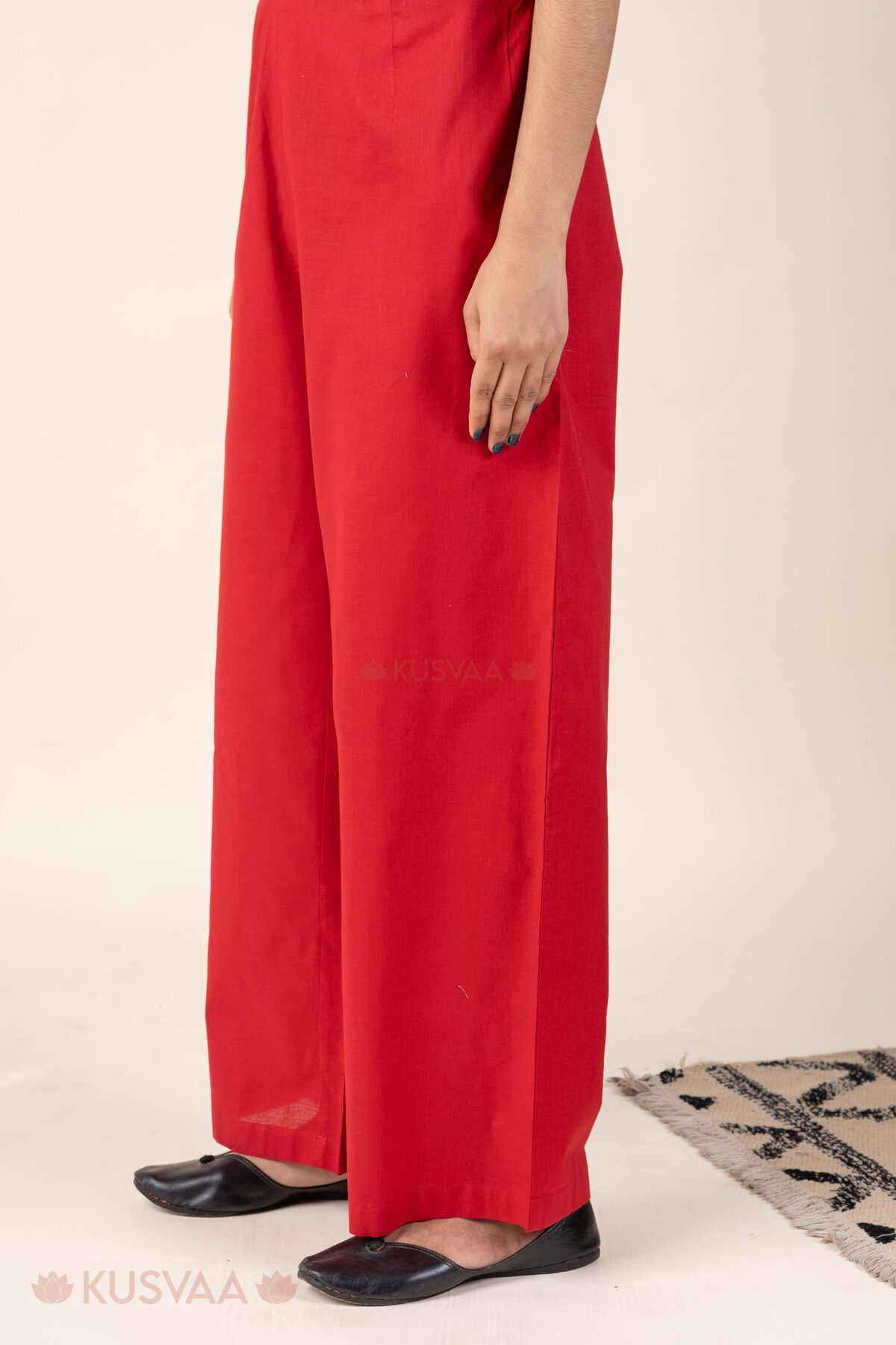 Image for Kusvaa Plz006 Red Cotton Palazzo With Pocket Side