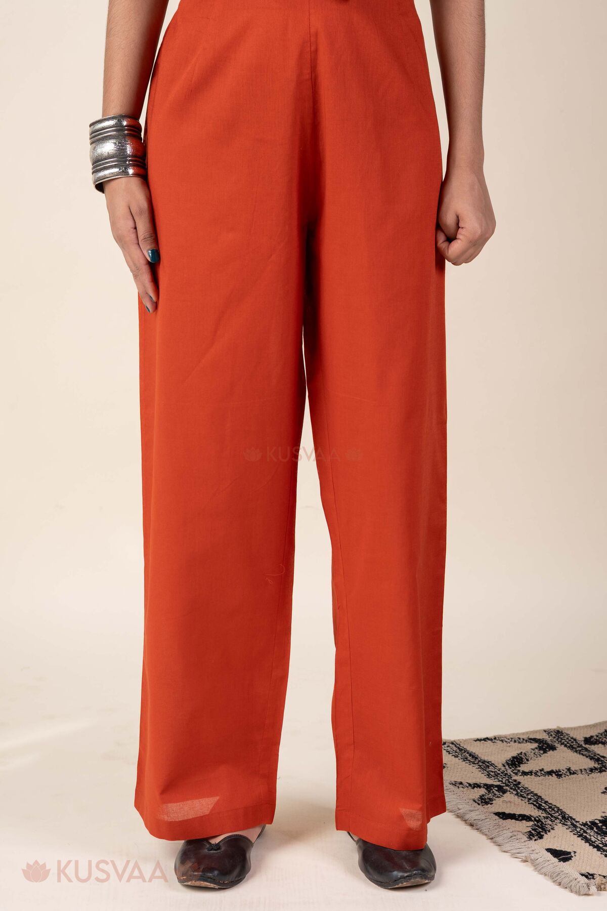 Image for Kusvaa Plz006 Rust Cotton Palazzo With Pocket Front