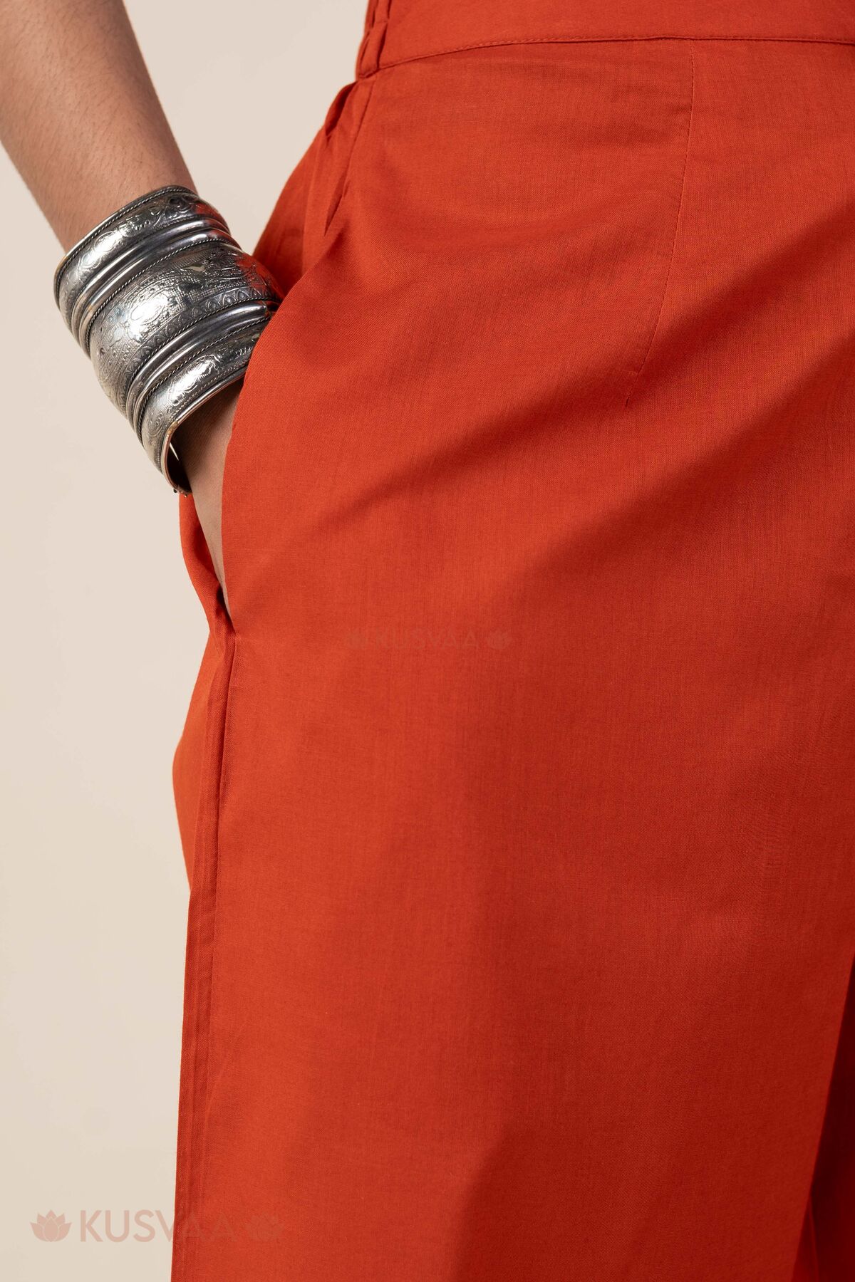 Image for Kusvaa Plz006 Rust Cotton Palazzo With Pocket Pocket