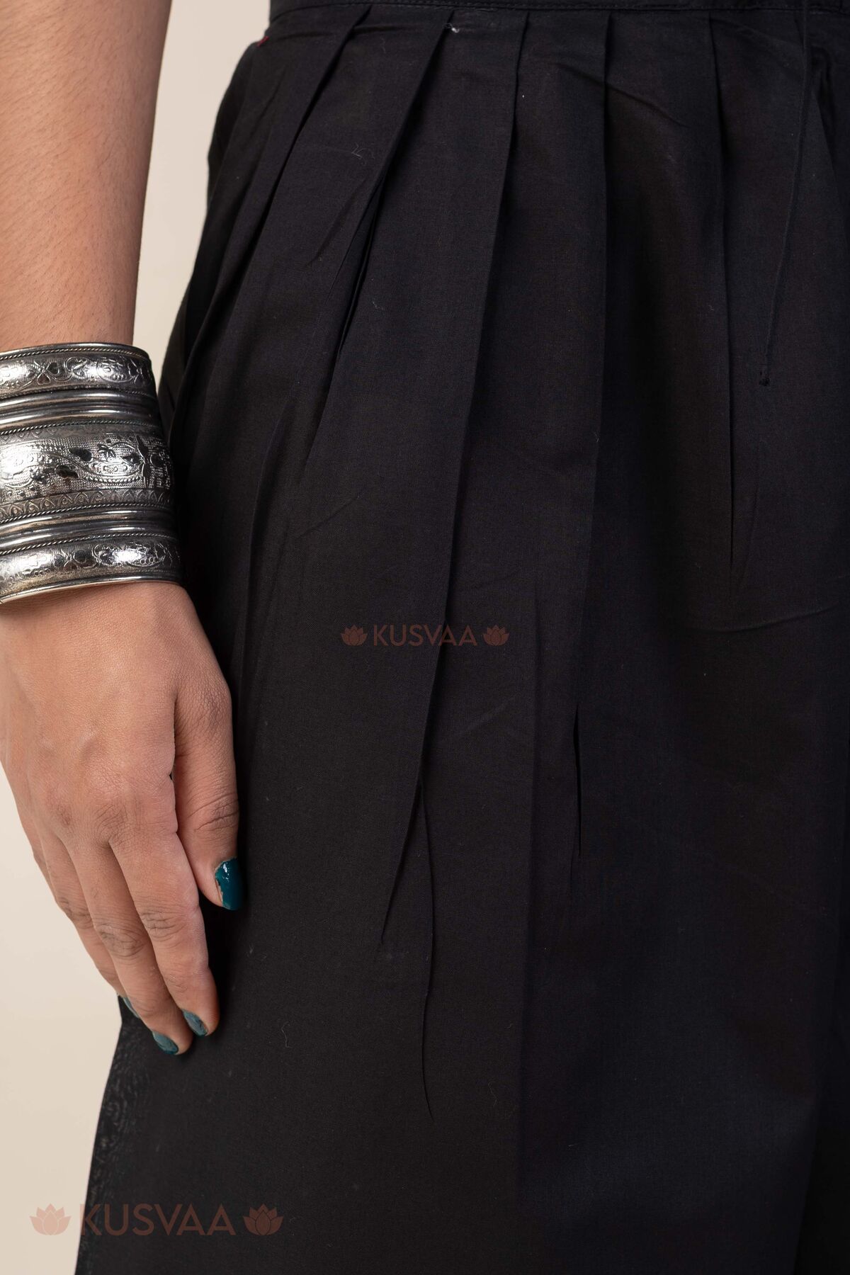 Image for Kusvaa Pnt015 Black Svara Cotton Salwar Detailing