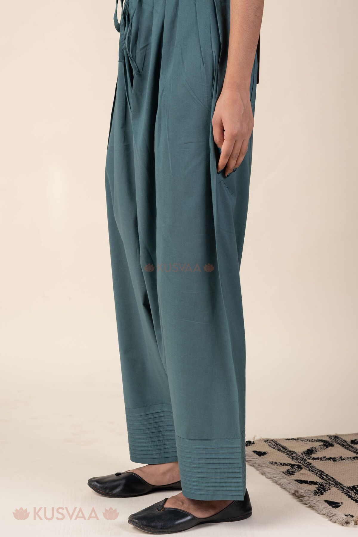 Image for Kusvaa Pnt015 Teal Svara Cotton Salwar Side