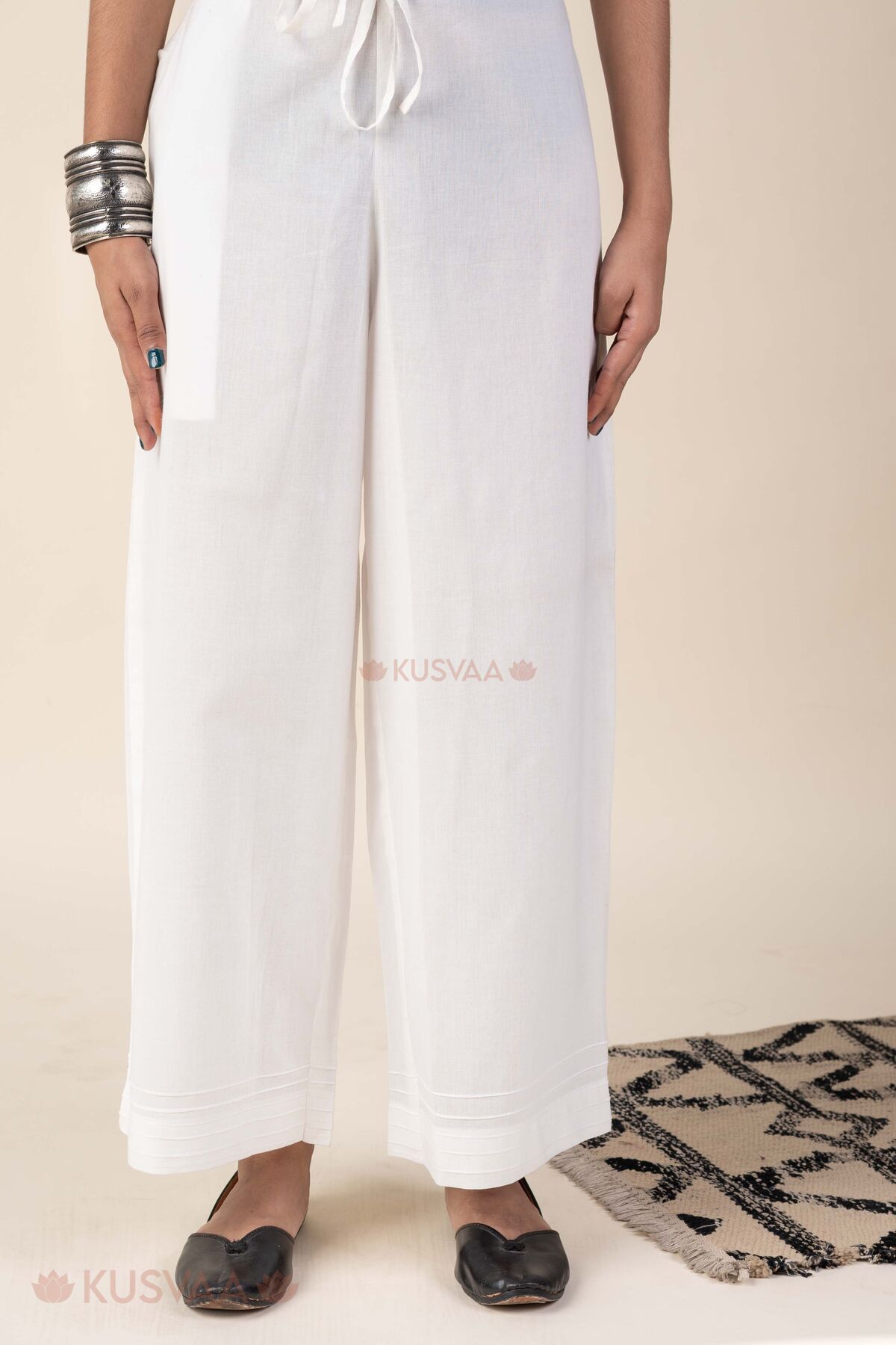 Image for Kusvaa Pnt019 Off White Aaradhya Cotton Pant Front