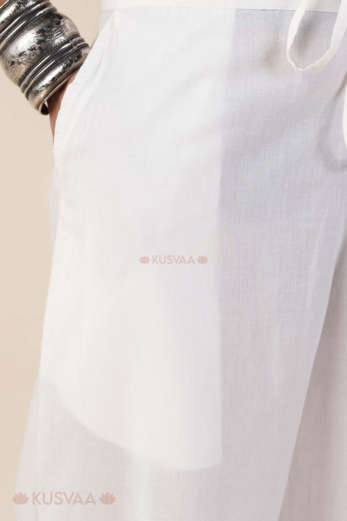 Image for Kusvaa Pnt019 Off White Aaradhya Cotton Pant Pocket