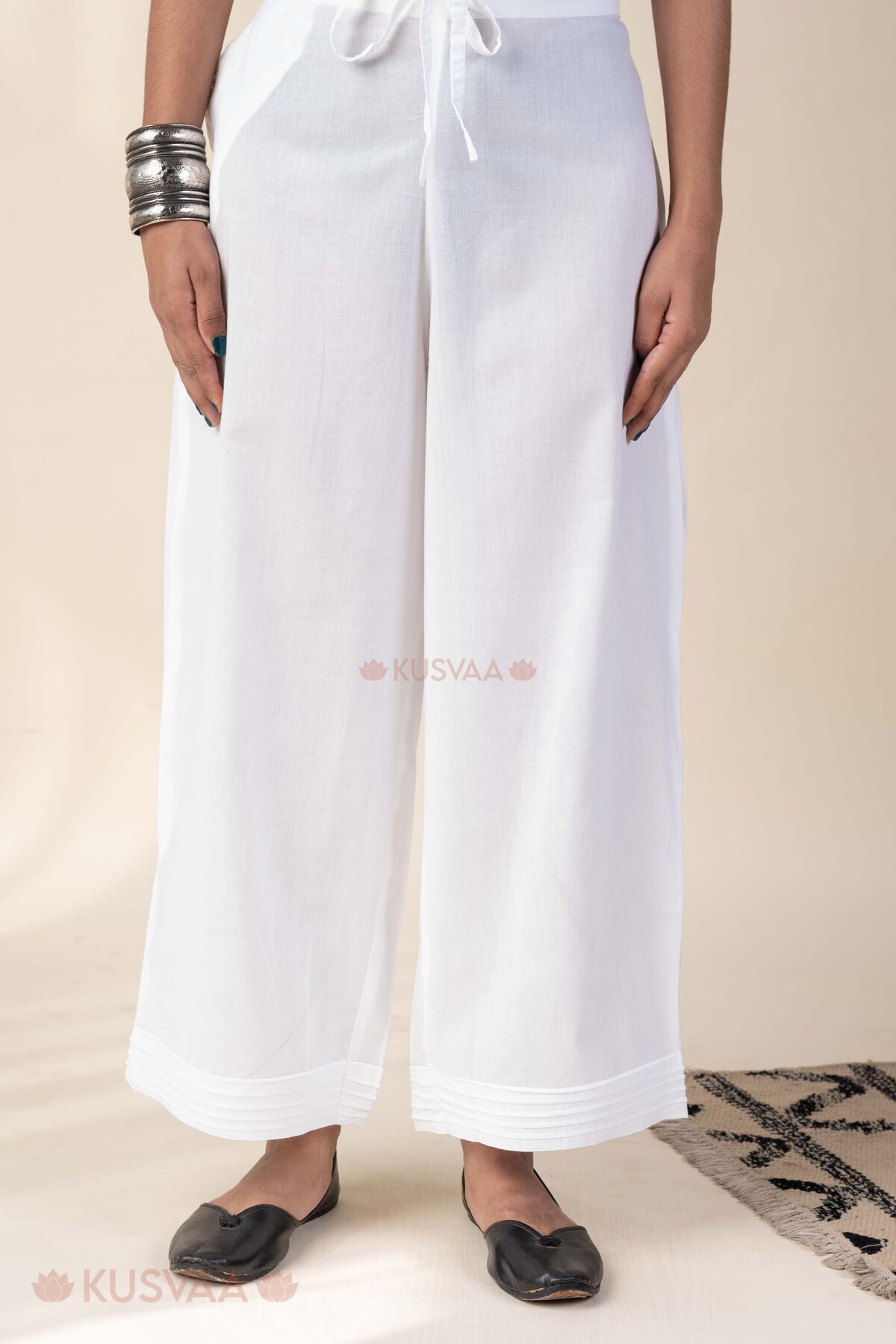 Image for Kusvaa Pnt019 White Aaradhya Cotton Pant Front