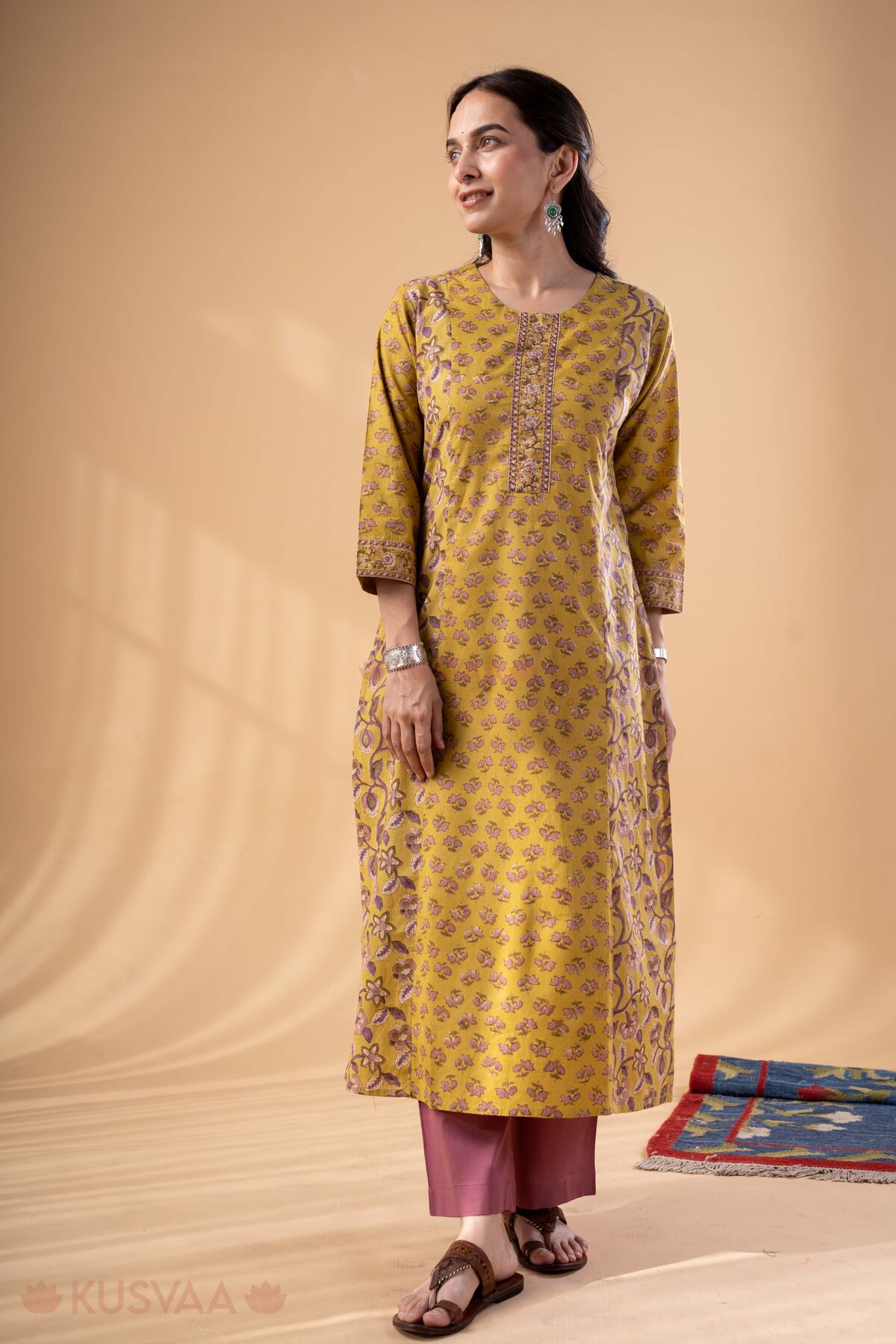 Image for Kusvaa Wkr329 Ira Handblock Cotton Kurta Front