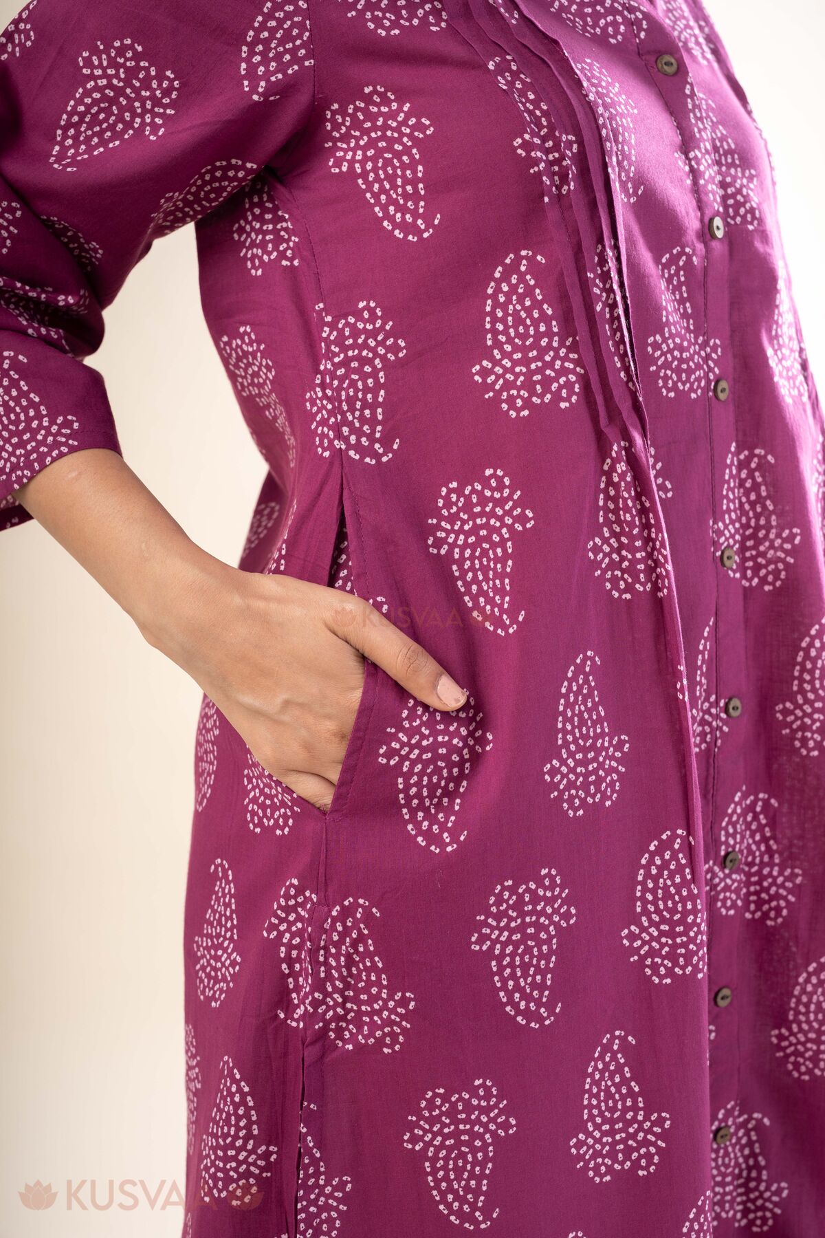 Image for Kusvaa Wkr349 Harshini Cotton Straight Fit Kurta Detailing
