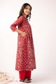 Image for Kusvaa Wkr368 Jaina Handblock Kalidaar Cotton Red Kurta Side