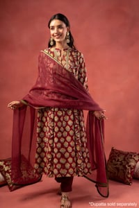 Image for Kusvaa Wkr371 Bhadra Handblock Cotton A Line Kurta Dupatta