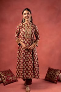 Image for Kusvaa Wkr371 Bhadra Handblock Cotton A Line Kurta Front