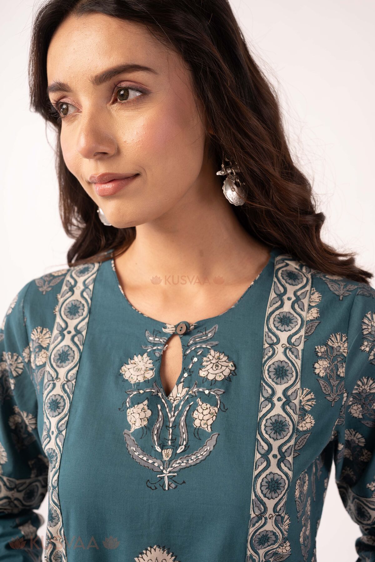 Image for Kusvaa Wkr374 Eshika Handblock Cotton Straight Fit Kurta Featured