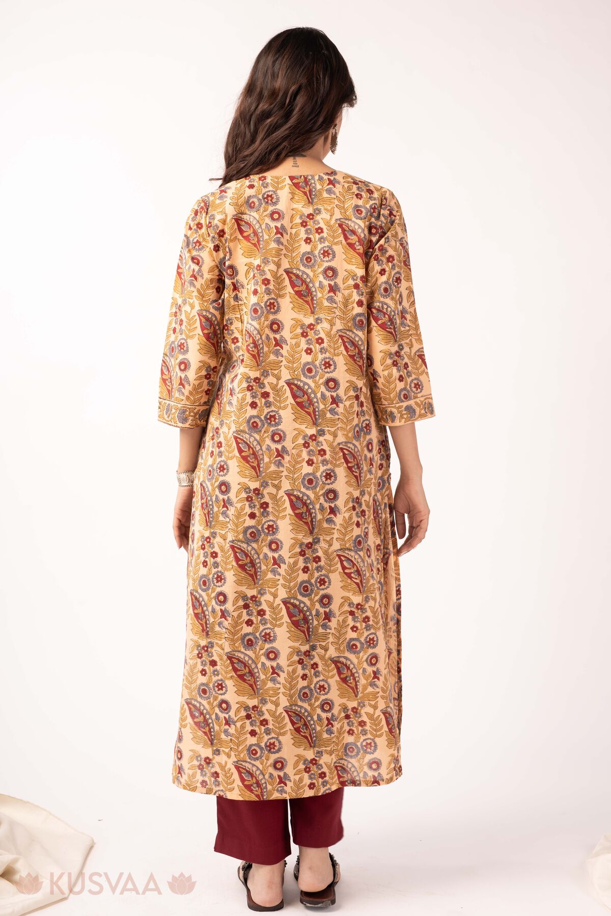 Image for Kusvaa Wkr375 Chhavi Handblock Cotton Straight Fit Kurta Back