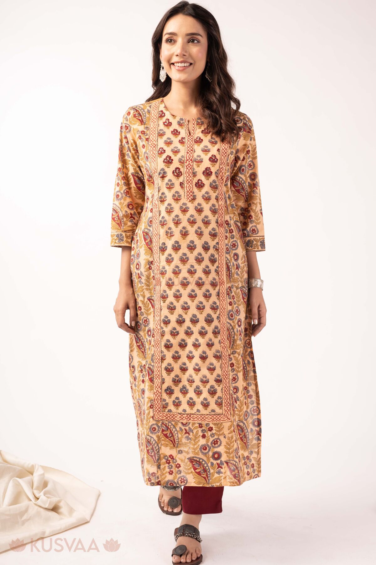 Image for Kusvaa Wkr375 Chhavi Handblock Cotton Straight Fit Kurta Front