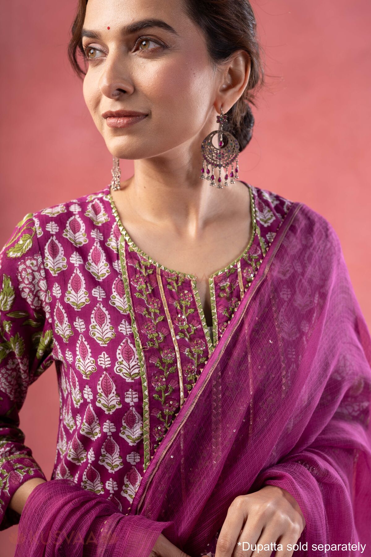 Image for Kusvaa Wkr380 Udaya Handblock Purple A Line Kurta Featured