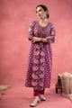 Image for Kusvaa Wkr380 Udaya Handblock Purple A Line Kurta Front