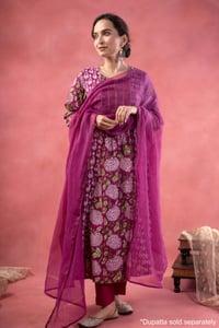 Image for Kusvaa Wkr380 Udaya Handblock Purple A Line Kurta Style