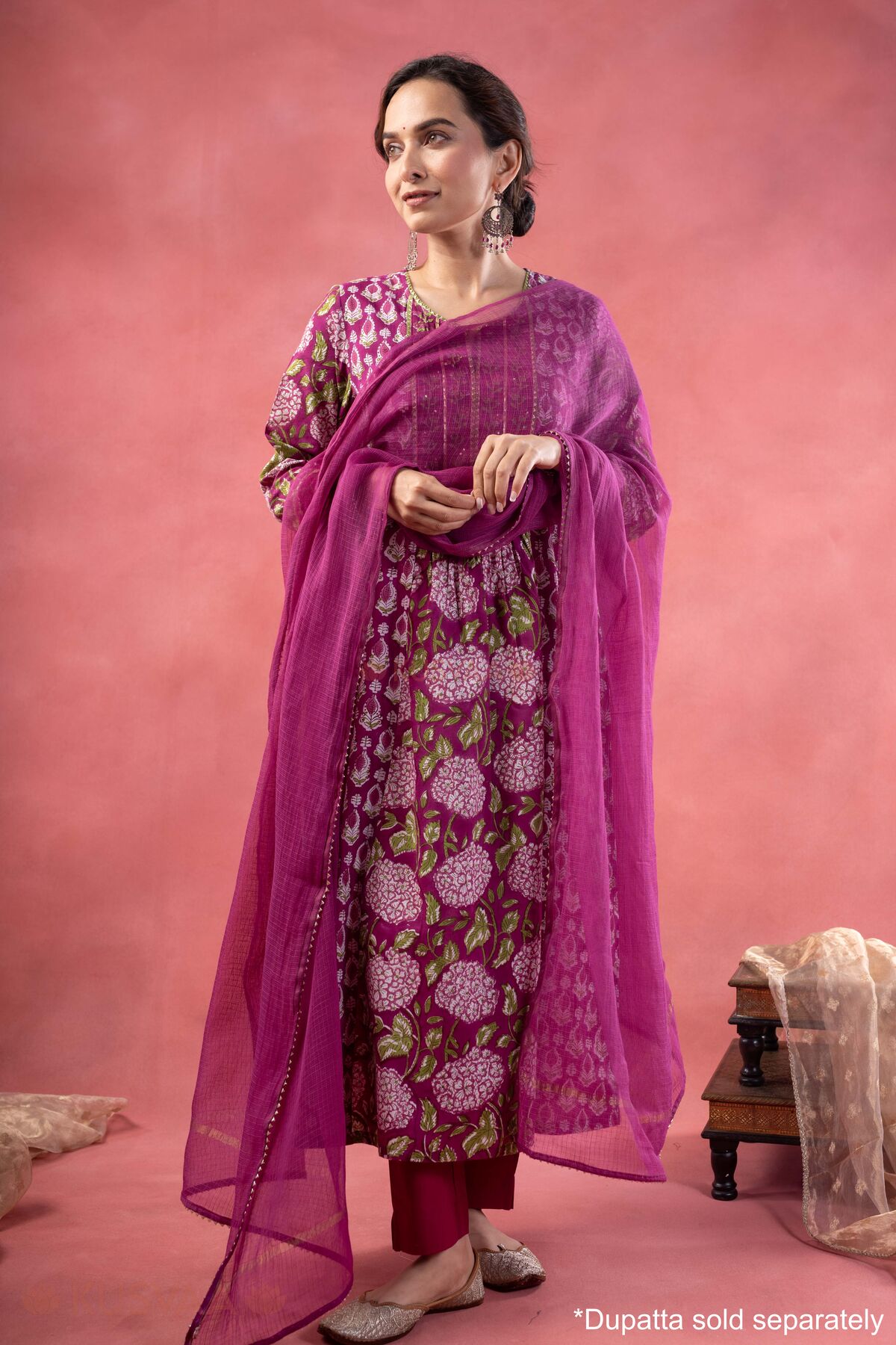 Image for Kusvaa Wkr380 Udaya Handblock Purple A Line Kurta Style