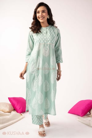 Image for Kusvaa Wkr382 Chandra Cotton Straight Fit Kurta Style