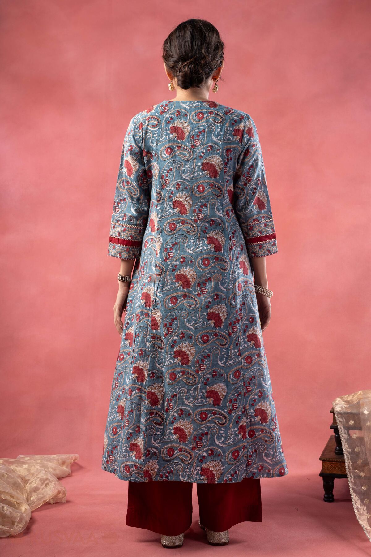 Image for Kusvaa Wkr385 Arohi Handblock Cotton Straight Fit Kurta Back