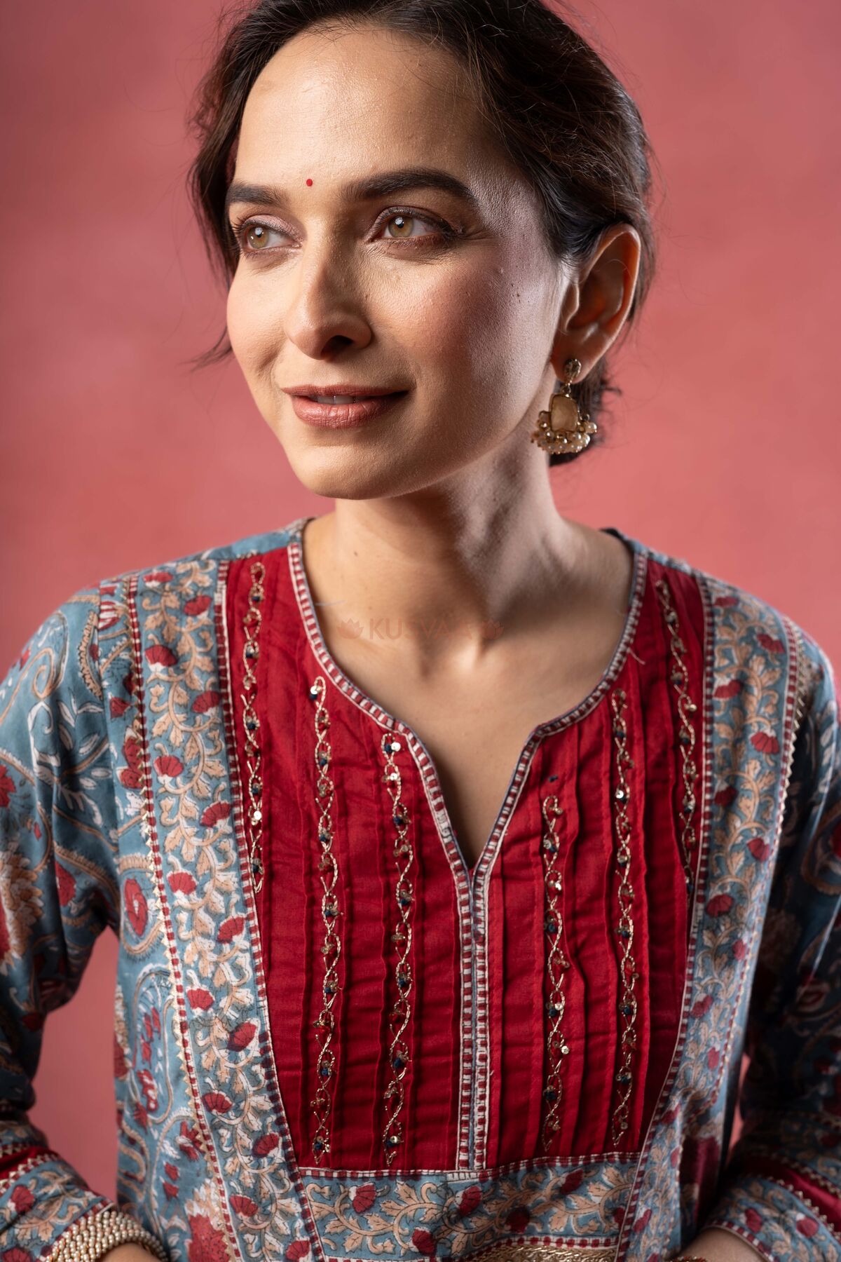 Image for Kusvaa Wkr385 Arohi Handblock Cotton Straight Fit Kurta Closeup