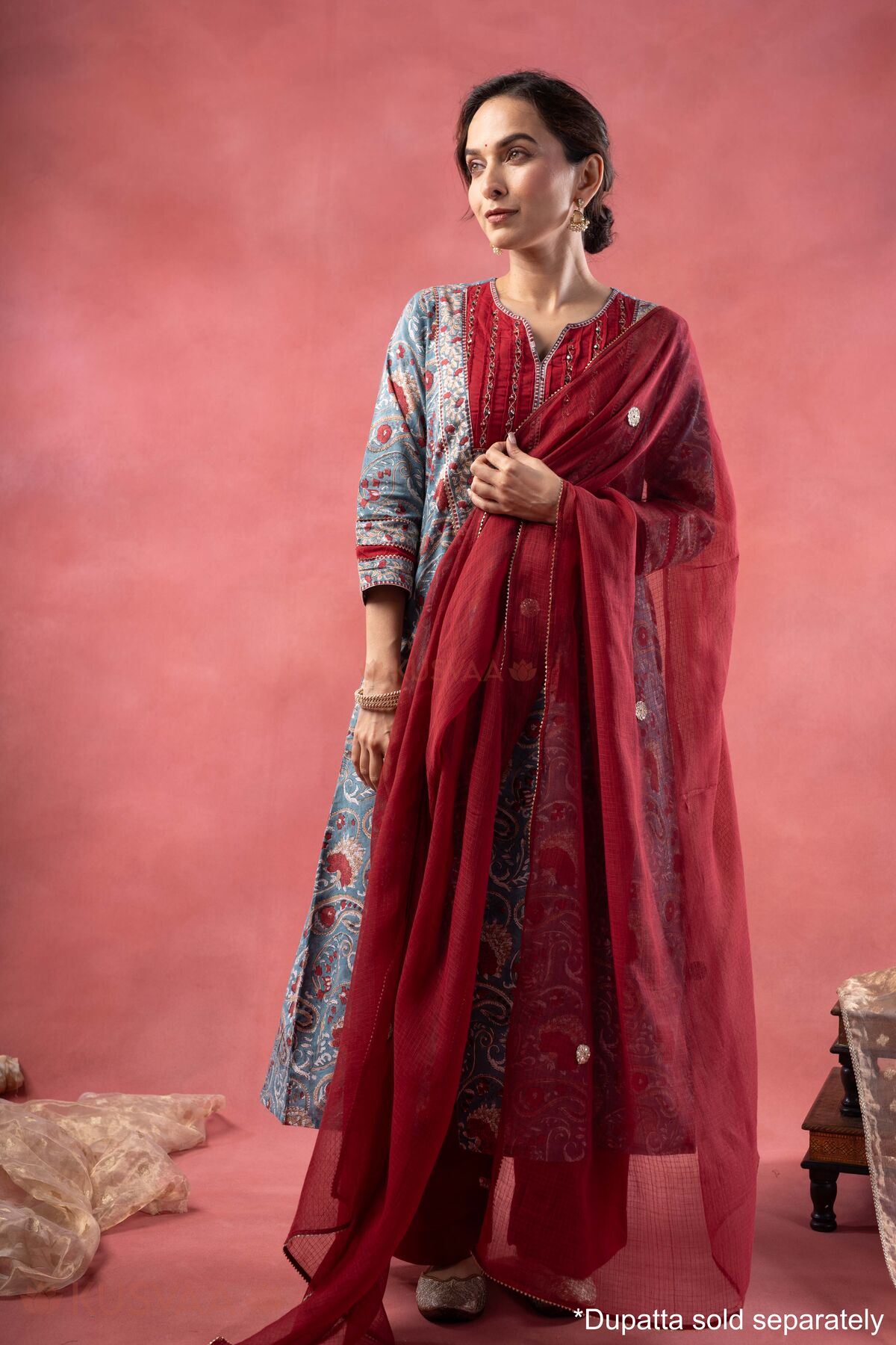 Image for Kusvaa Wkr385 Arohi Handblock Cotton Straight Fit Kurta D