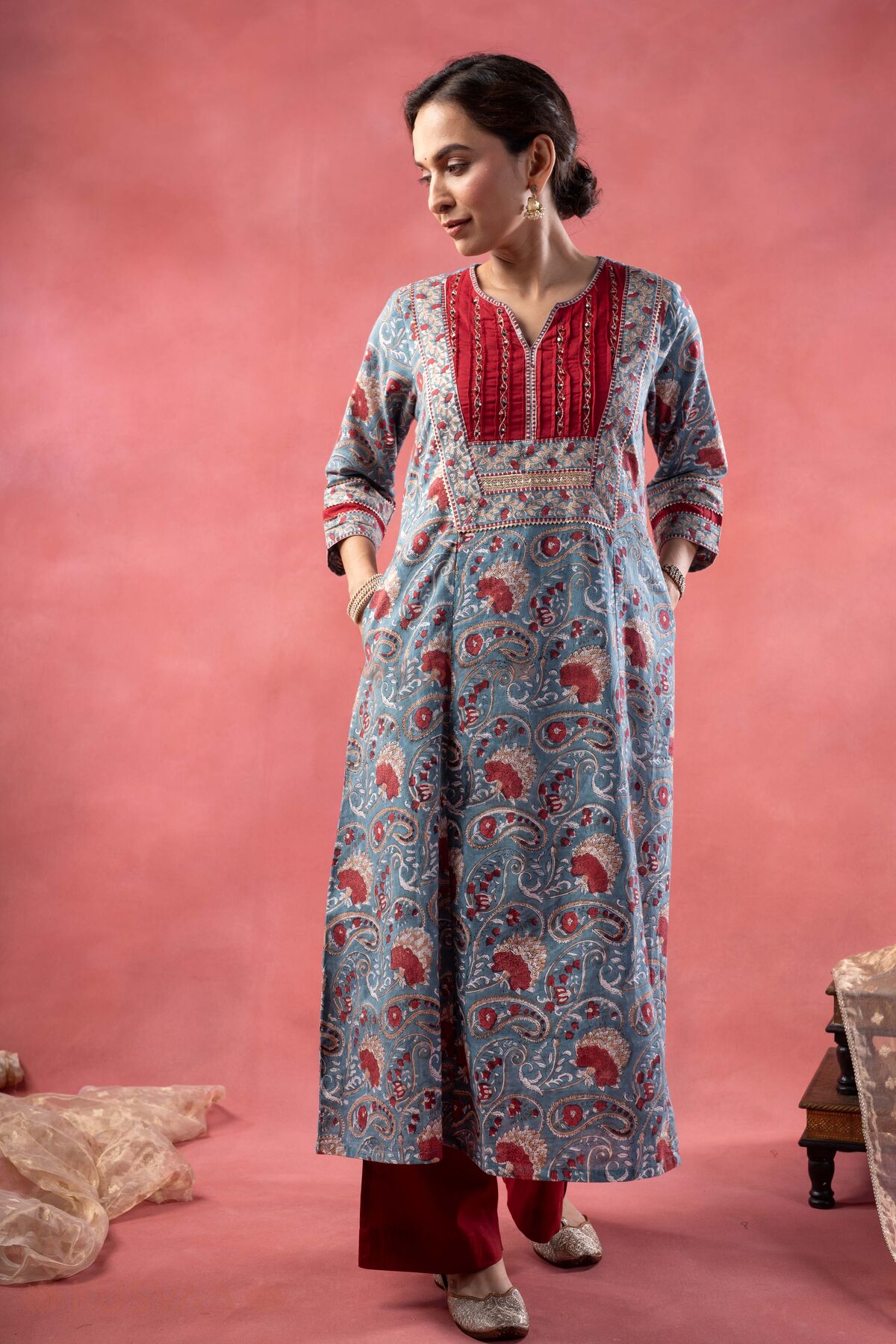 Image for Kusvaa Wkr385 Arohi Handblock Cotton Straight Fit Kurta Front