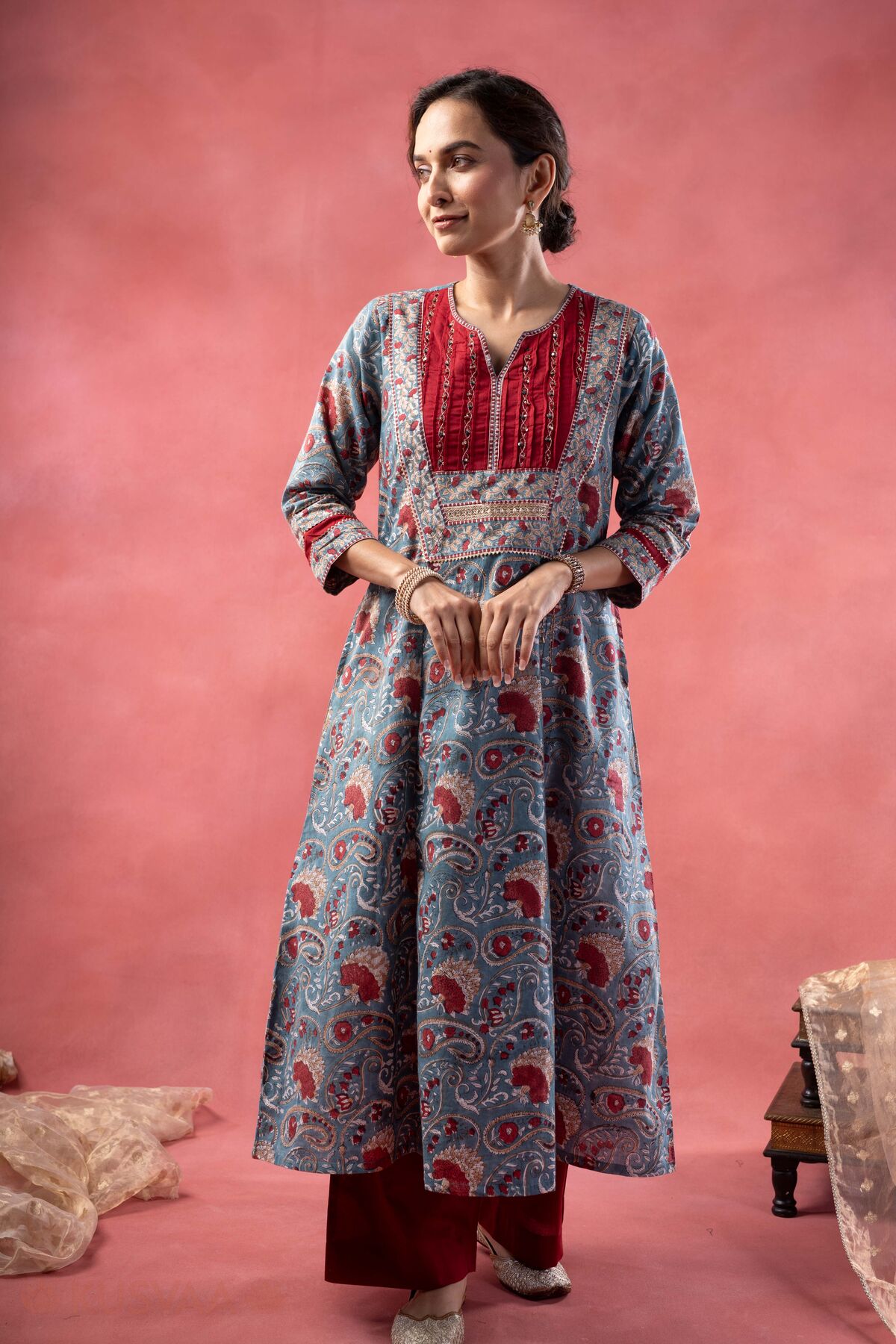 Image for Kusvaa Wkr385 Arohi Handblock Cotton Straight Fit Kurta Style