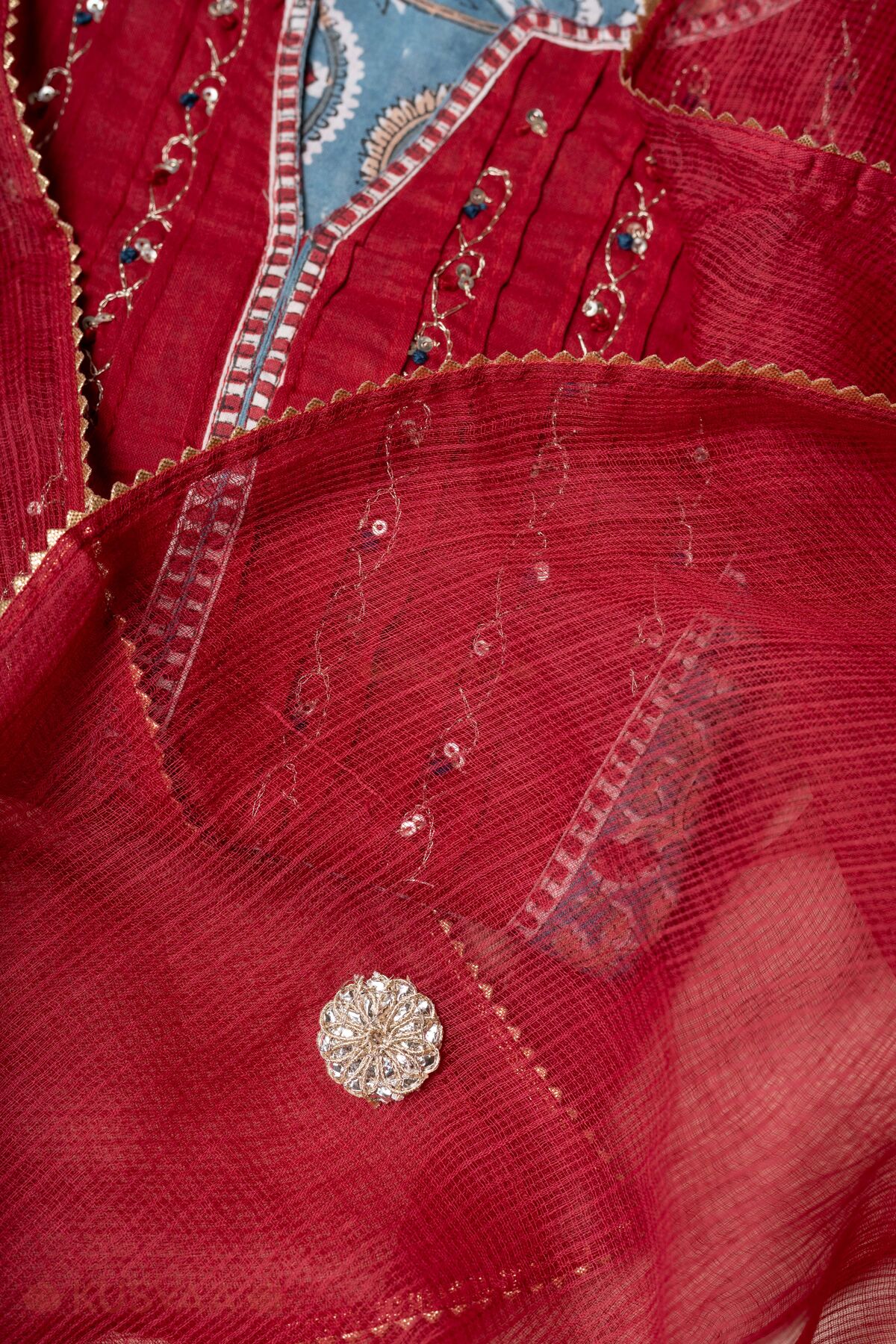 Image for Kusvaa Wkr385dup Anita Kota Dupatta Red Detailing
