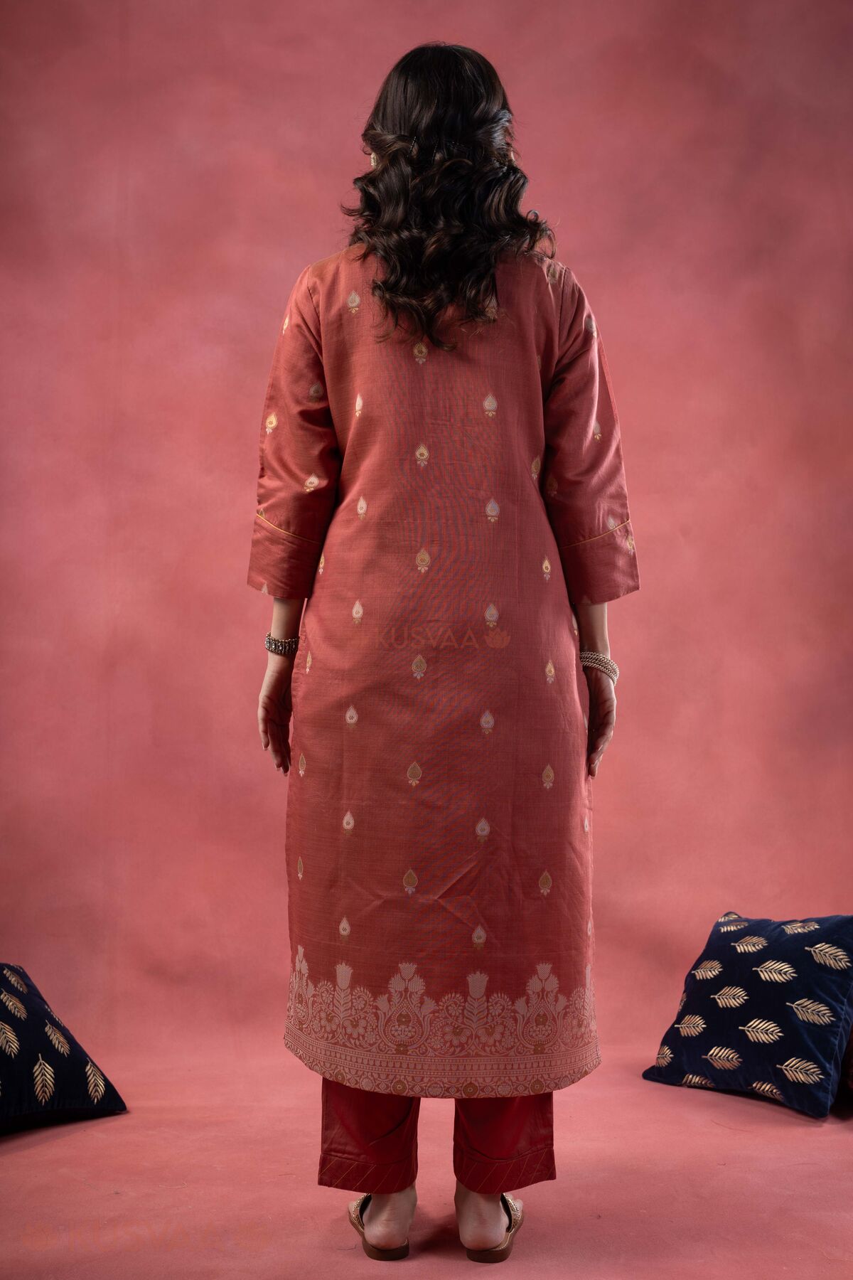 Image for Kusvaa Wkr388 Kajal Cahnderi Handwork Kurta Back