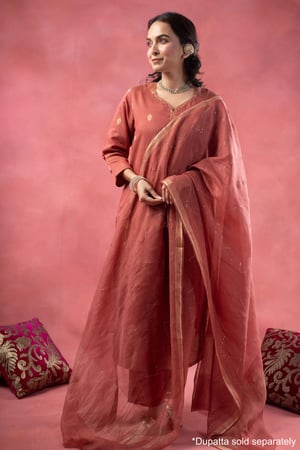 Image for Kusvaa Wkr388 Kajal Cahnderi Handwork Kurta Dupatta