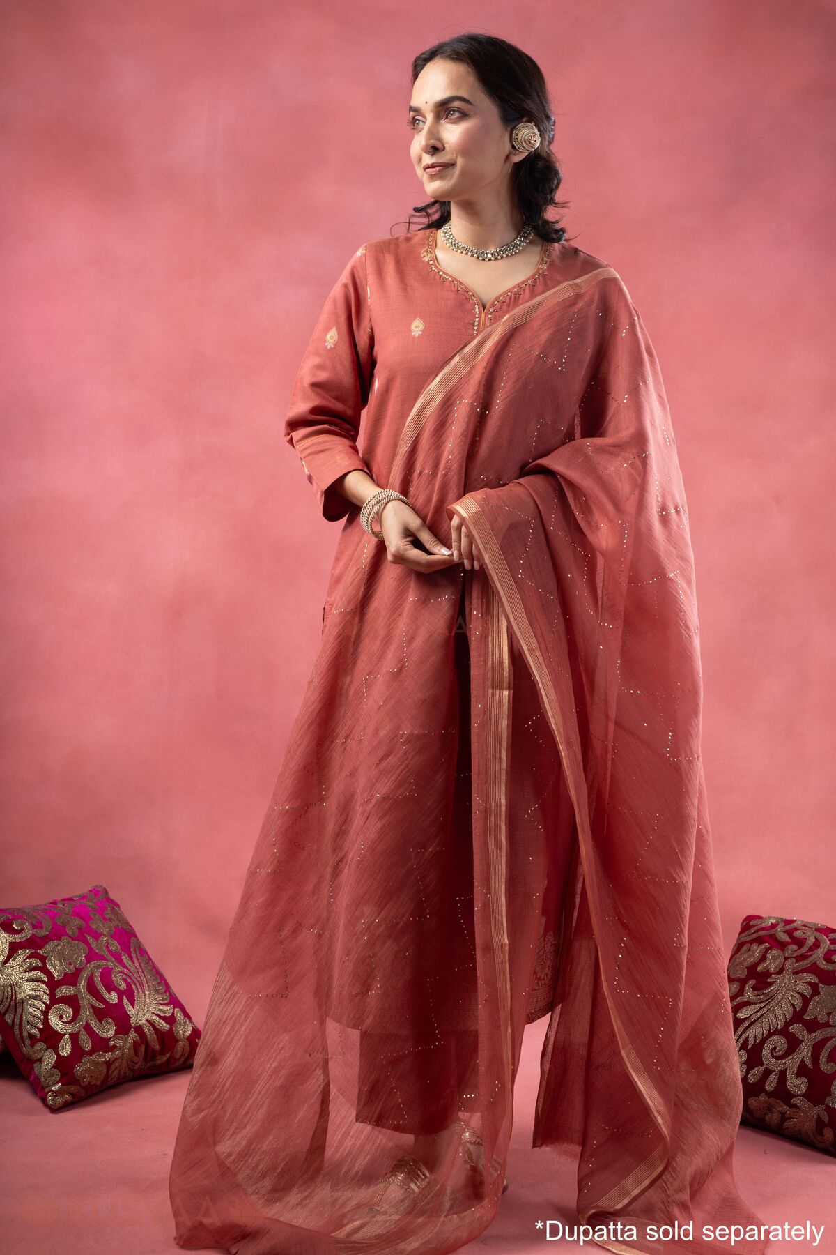 Image for Kusvaa Wkr388 Kajal Cahnderi Handwork Kurta Dupatta