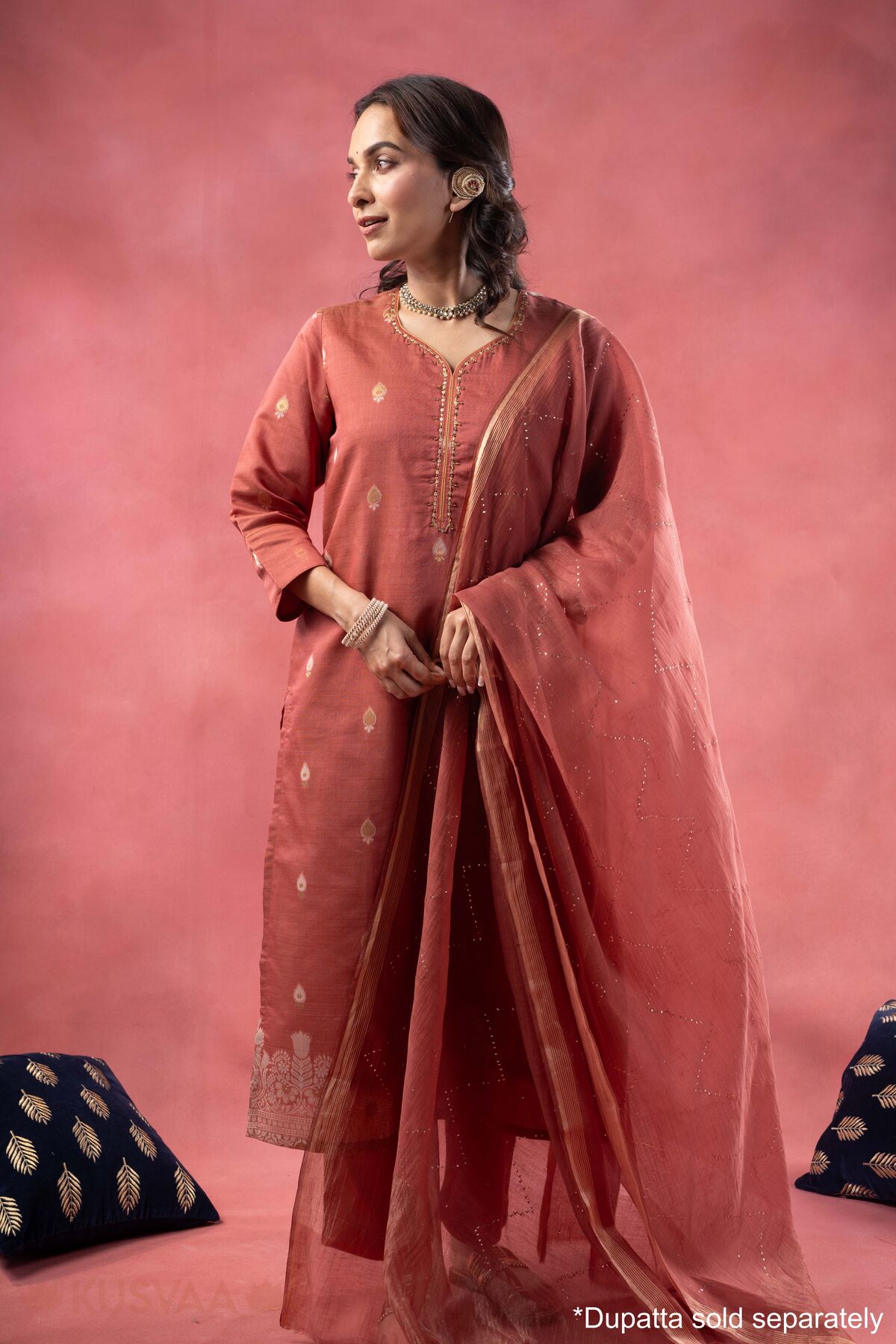 Image for Kusvaa Wkr388 Kajal Cahnderi Handwork Kurta Dupatta1