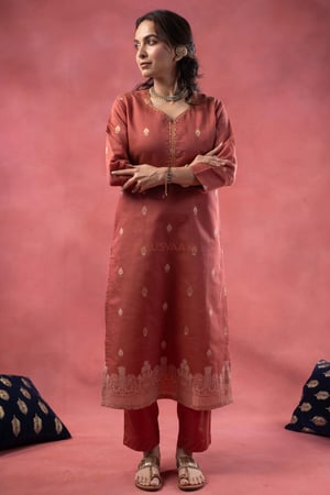 Image for Kusvaa Wkr388 Kajal Cahnderi Handwork Kurta Front