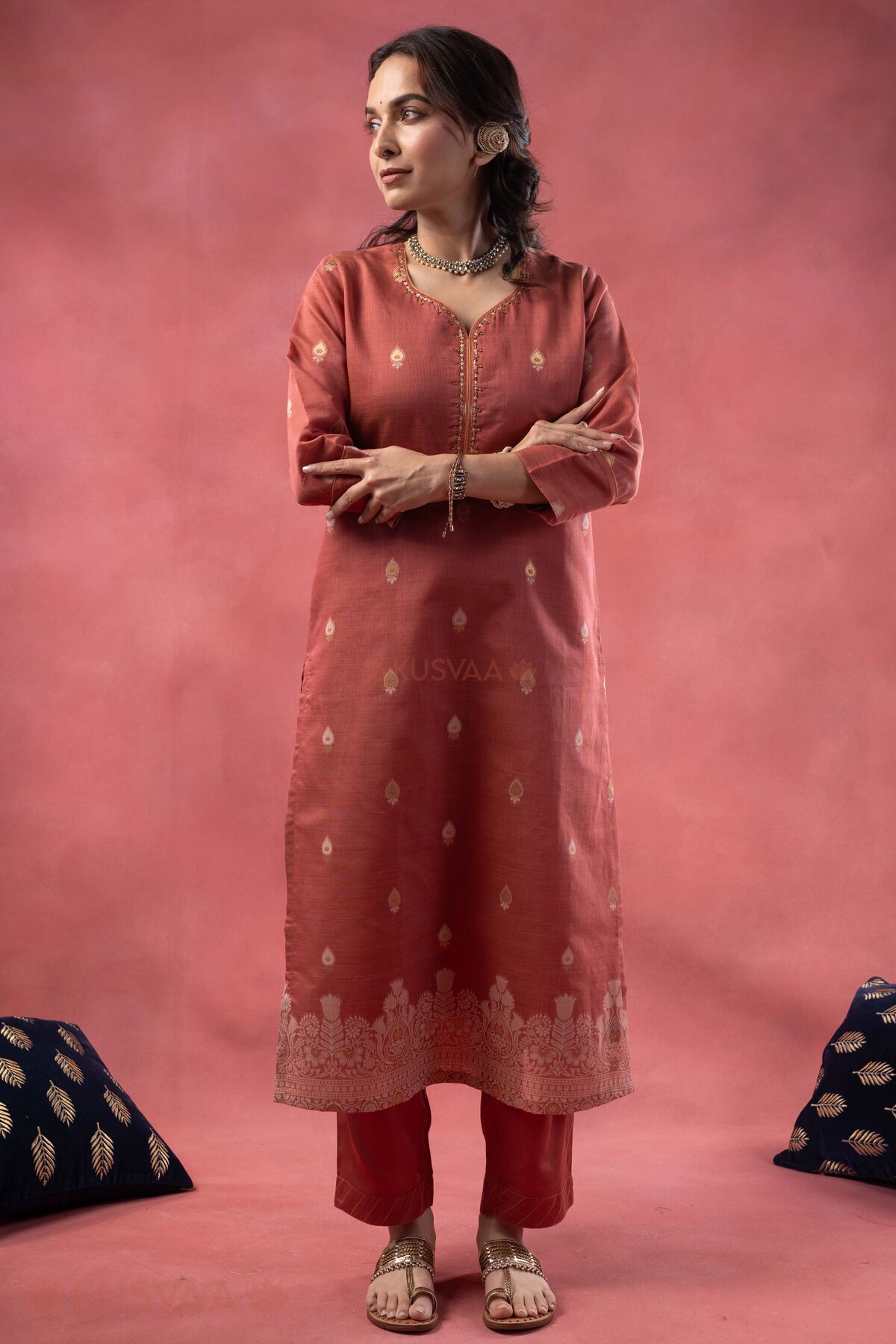 Image for Kusvaa Wkr388 Kajal Cahnderi Handwork Kurta Front