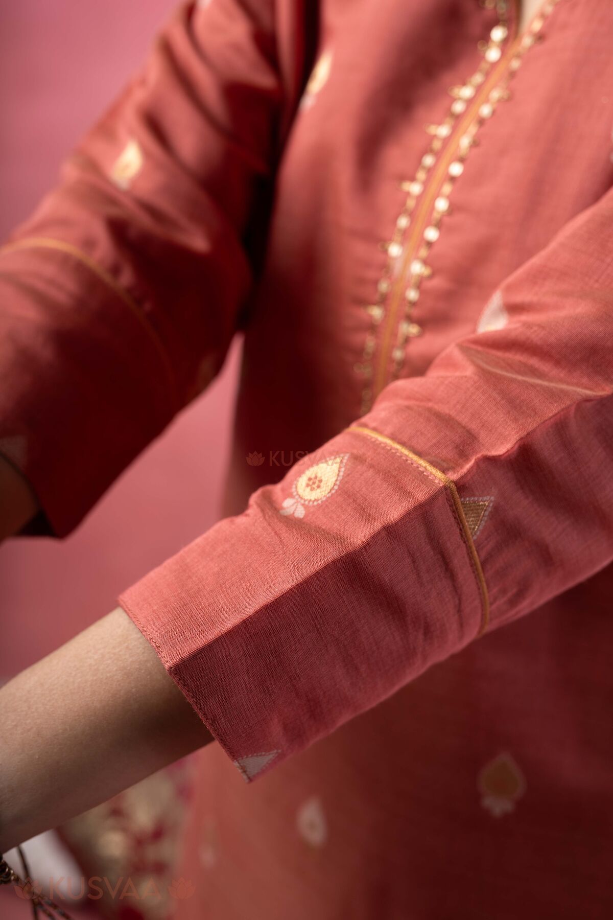 Image for Kusvaa Wkr388 Kajal Cahnderi Handwork Kurta Sleeve